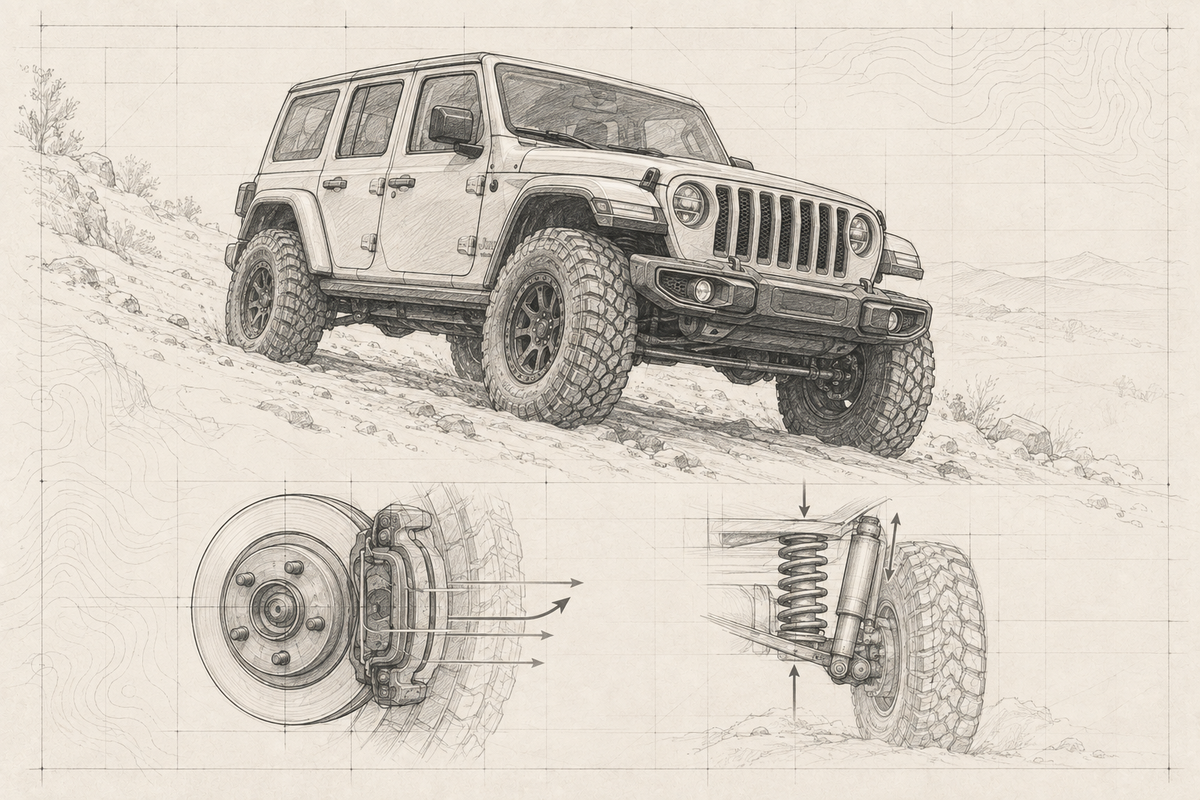 Graphite sketch: Bigger Tires Made the Wrangler Better Everywhere Except the Brake Pedal