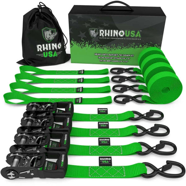 Rhino USA Heavy Duty Ratchet Tie-Down 4-Pack (Green) 1.6In X 8Ft - view 1