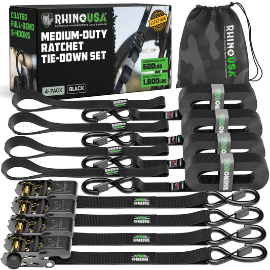 Rhino USA Medium Duty Ratchet Strap Tie-Down 4-Pack (Black) - view 1