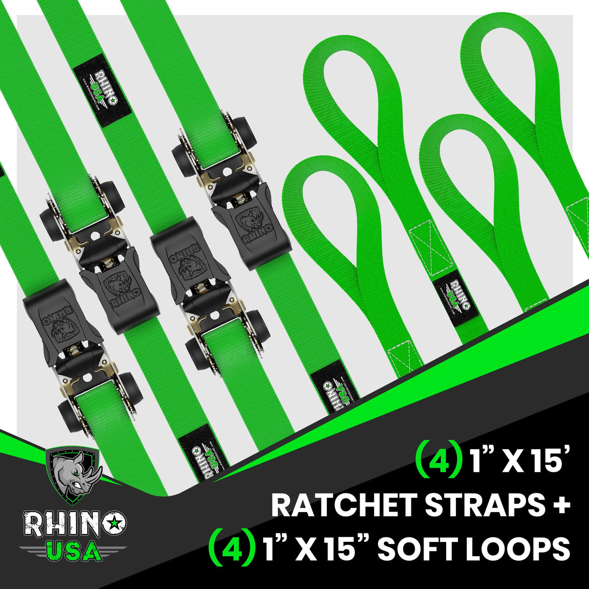 Rhino USA Medium Duty Ratchet Strap Tie-Down 4-Pack